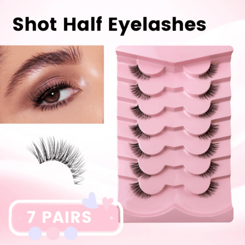 TM10.11 Wholesale 7 Pairs 3D Faux Mink Eyelashes Pack - Natural Long Wispy Lashes - Soft Reusable Clear Band Fake Lashes with Pink Heart Tray