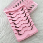 TM10.15 Wholesale 7 Pairs 3D Faux Mink Eyelashes Pack - Natural Long Wispy Lashes - Soft Reusable Clear Band Fake Lashes with Pink Heart Tray