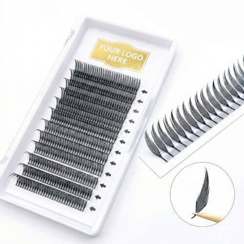 Wholesale Spire Anime Feather Matte Comic PBT Pre-made Fan Lash Extensions Custom Logo Lash Trays.