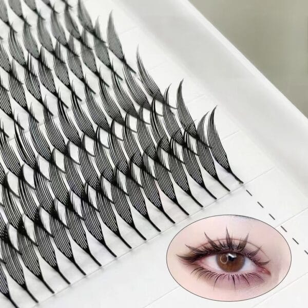 Wholesale Spire Anime Feather Matte Comic PBT Pre-made Fan Lash Extensions Custom Logo Lash Trays.