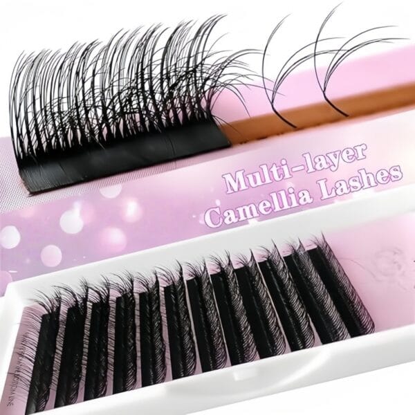 Wholesale Camellia Multi-Curl Self-Layering 5D Messy 3D Natural New Grafting Easy Fan Lashes Extensions For Professional Salon