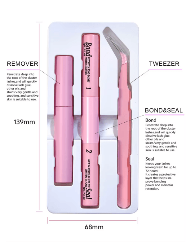 Custom Logo DIY Lash Extension Glue Kit - 3-in-1 Waterproof Bond and Seal with Remover