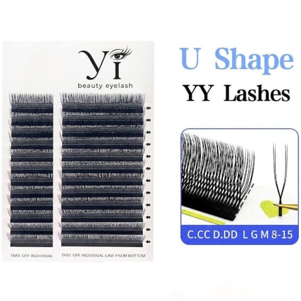 品牌5 OEM/Private Label U-Shape Clover Lashes Matte Black Soft Synthetic Fiber High Efficiency YY 3D 4D 5D Eyelash Extensions Factory Supplier