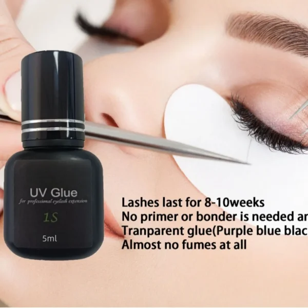 Professional lash artist using UV LED eyelash extension glue