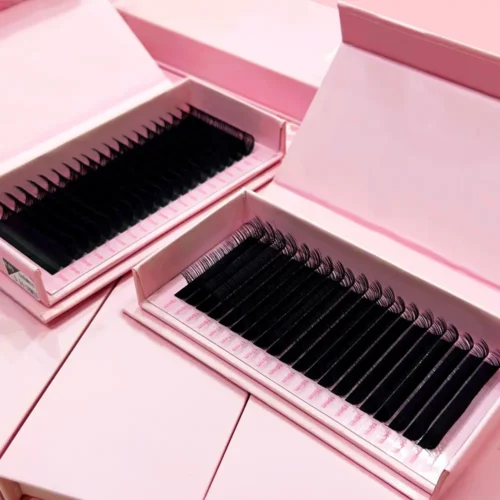 volum pink box webp volume lash extensions wholesale trays by YIZE Lashes